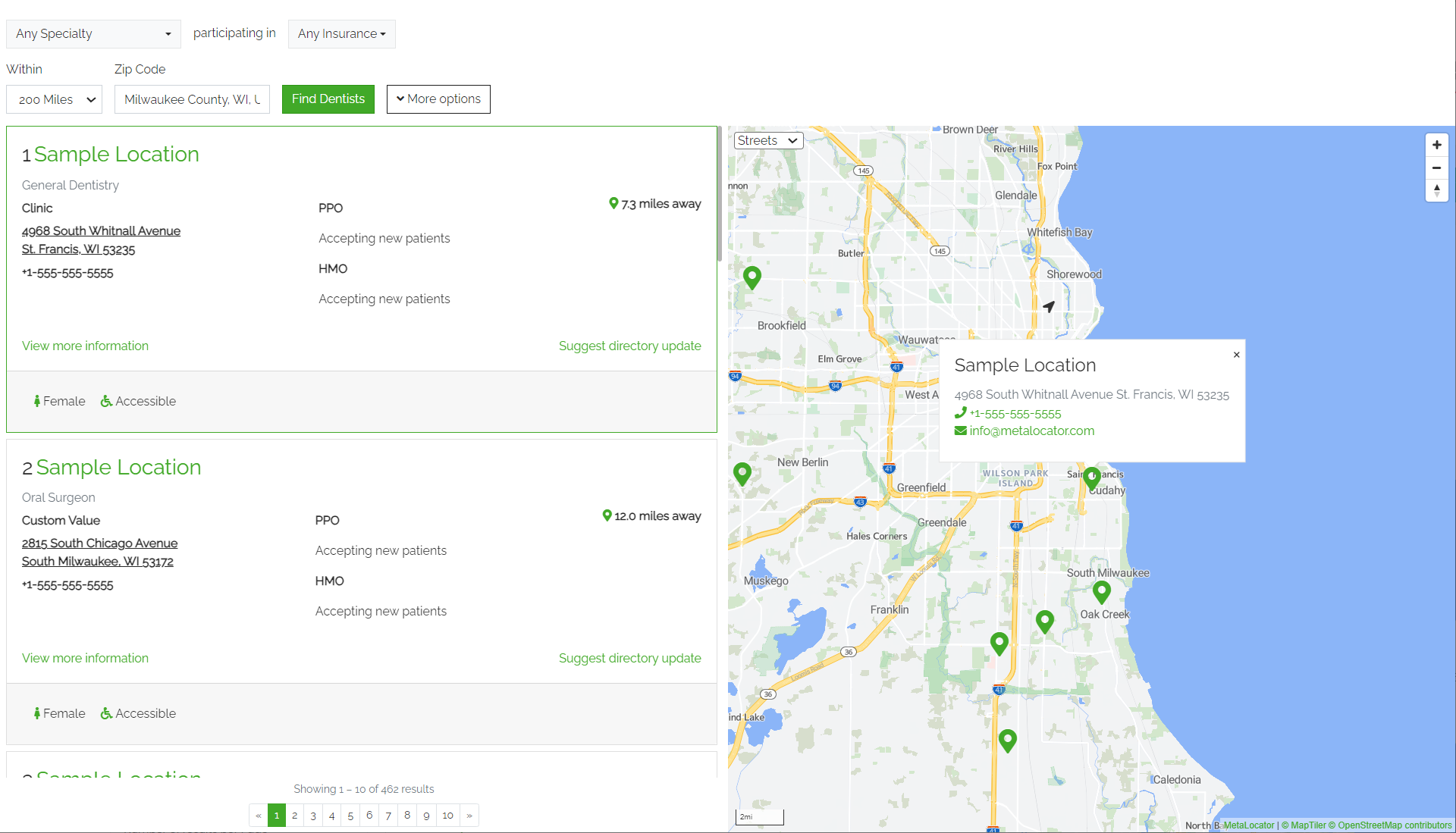 Find A Dentist Locator Example - MetaLocator